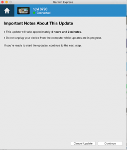Avertissement avant de faire la mise à jour avec Garmin Express