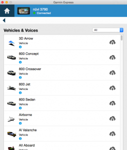 Ajouter des voix et des véhicules avec Garmin express