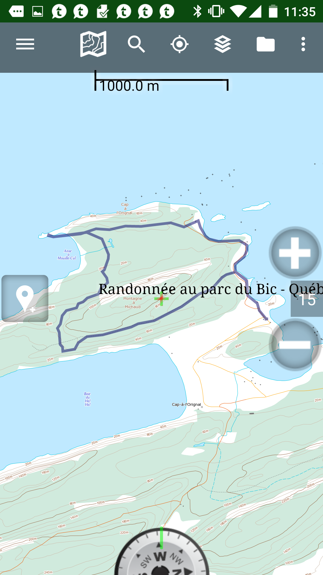 carte du Bic dans le logiciel BackCountry Navigator avec un tracé