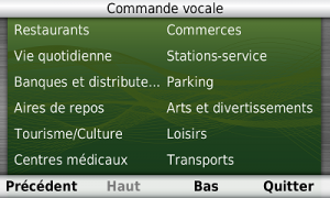 commande vocale liste de catégories de points d'intérêt
