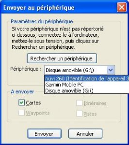 envoyer au périphérique dans MapSource