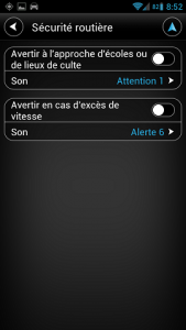 paramètres sécurité routière TomTom Android