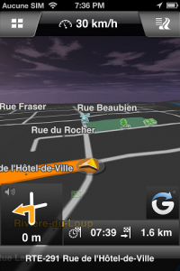 affichage d'une carte avec le logiciel Navigon sur iPhone