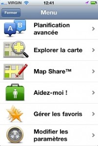 TomTom iPhone menu principal - ecran 2